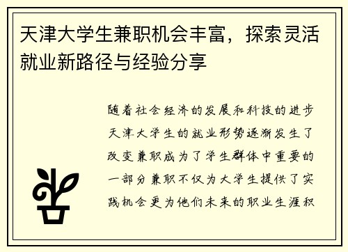 天津大学生兼职机会丰富，探索灵活就业新路径与经验分享