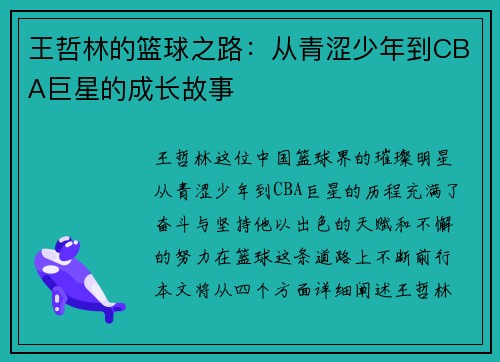 王哲林的篮球之路：从青涩少年到CBA巨星的成长故事